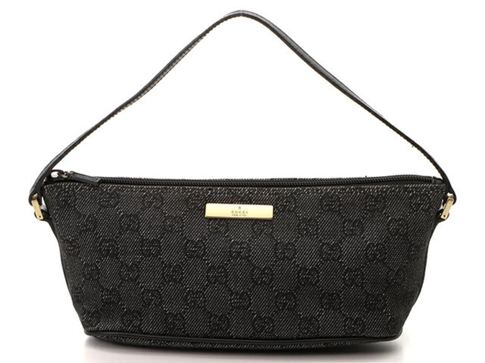 Gucci GG Accessory Pouch Clutch Canvas Calfskin Black
